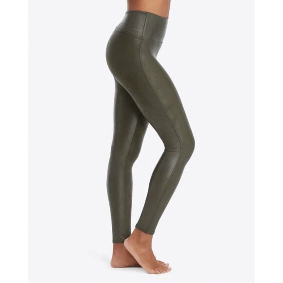 SPANX Faux Leather Leggings in Olive Green Medium - Picture 2 of 8